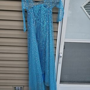 Girls Dress - Disney Frozen Elsa Style - Size 140 CM (US Size 8-10) Blue Long